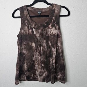 Rafaella Tank Top Womens Small Brown Tie Dye Pleat Front Dark‎ Fairy Grunge Y2K